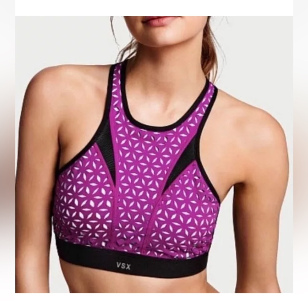NWT! Victorias Secret VSX Sports Bra High Neck Purple Laser Cut XS